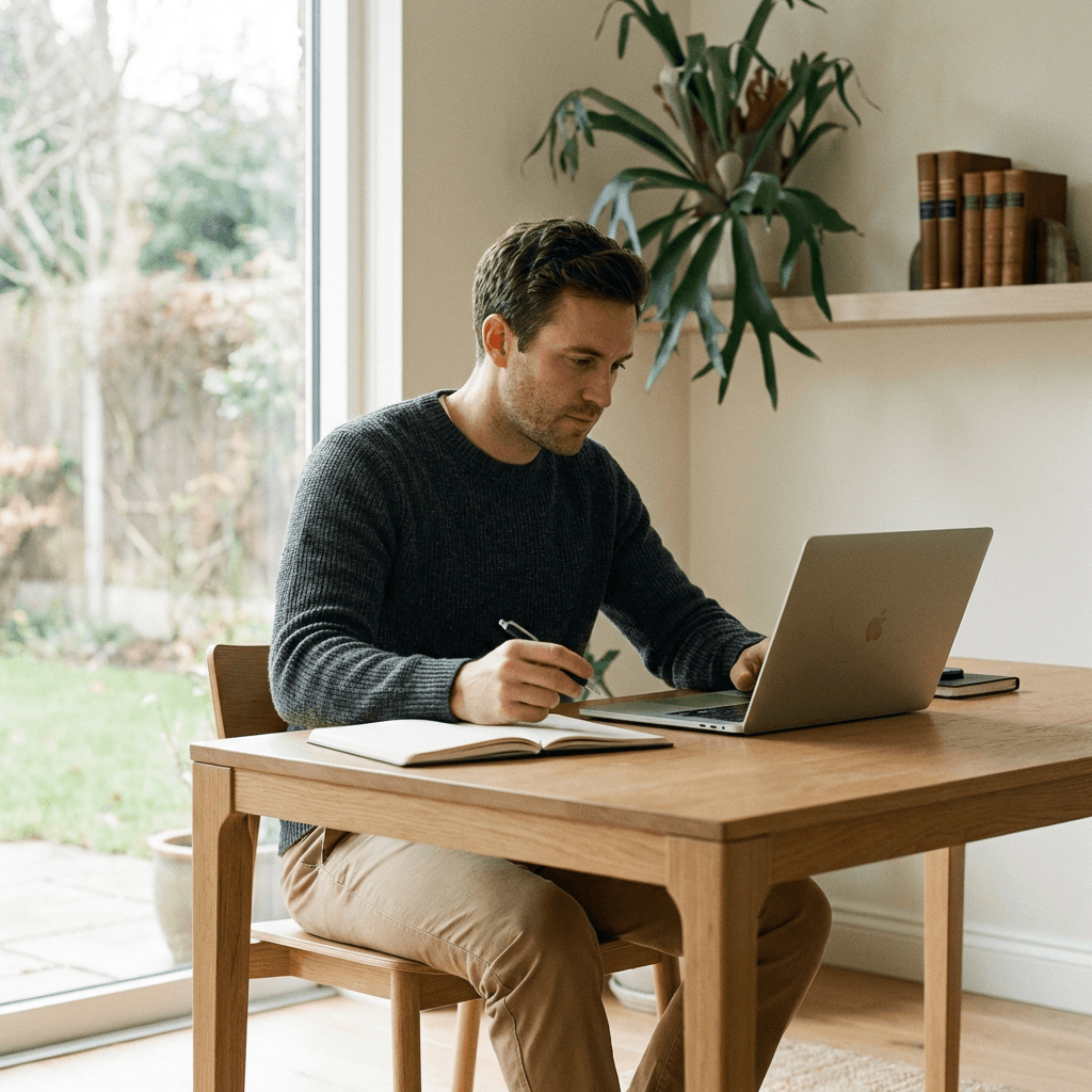 Man focused at desk